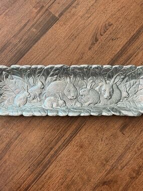 Vintage Arthur Court Serving Platter Tray Easter Bunny Aluminum 1990 High Relief